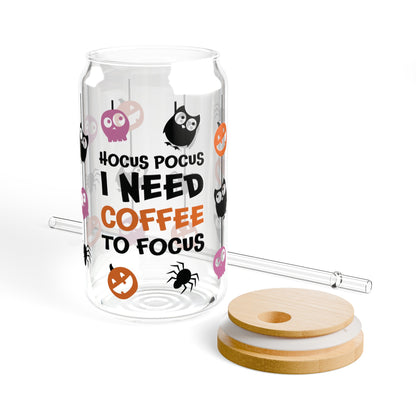 Hocus Pocus I need Coffee to Focus Sipper Glass, 16oz