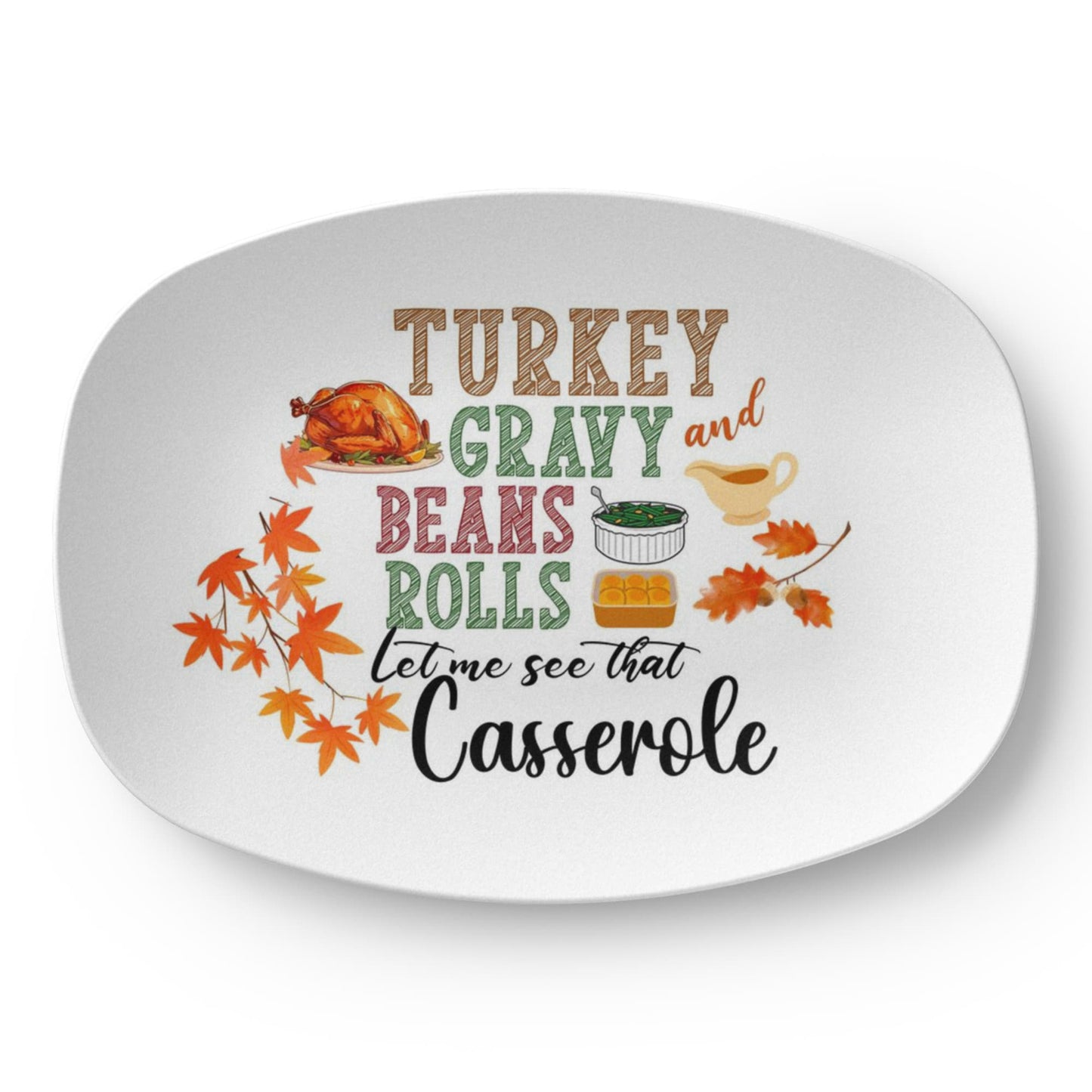 Thanksgiving Serving Platter - 10"x14" Oval Turkey; Fall Design - Microwave ; Dishwasher Safe Holiday Serving Tray