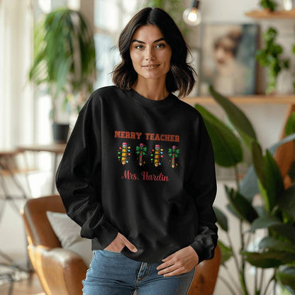 Merry Teacher Christmas Sweatshirt – Personalized Teacher Name Crewneck