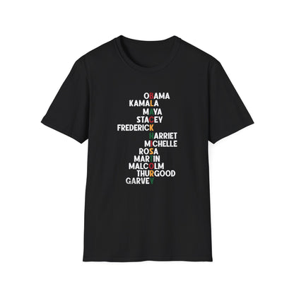 Black History T-Shirt – Celebrating Iconic African American Leaders Unisex Softstyle T-Shirt