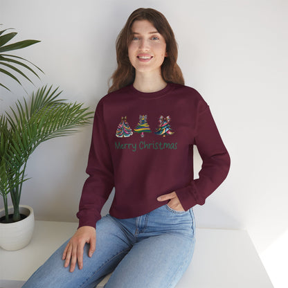 Merry Christmas Whimsical Christmas Trees  Cozy Unisex Holiday Crewneck