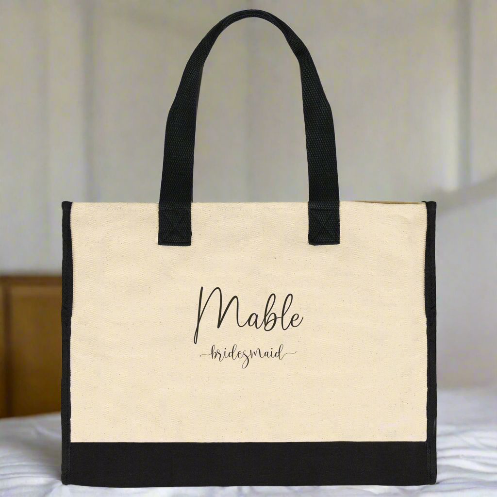 Premium Cotton Tote Bag-Personalized with Name & Bridal Party Title-Style 2