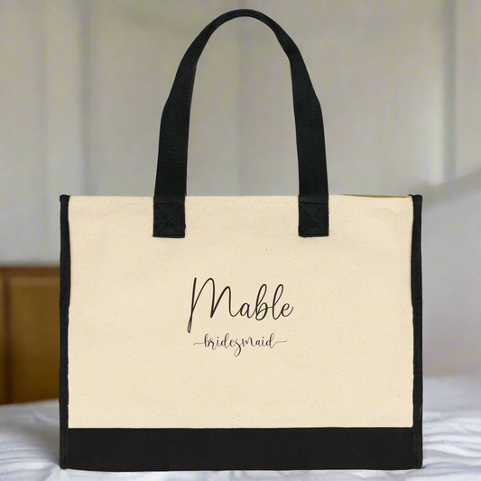 Premium Cotton Tote Bag-Personalized with Name & Bridal Party Title-Style 2