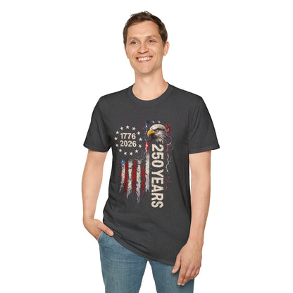 250 Years of Freedom T-Shirt | 1776–2026 USA 250th Anniversary Bald Eagle Patriotic Tee | Gildan Softstyle 64000 Unisex
