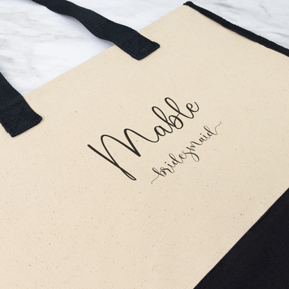 Premium Cotton Tote Bag-Personalized with Name & Bridal Party Title-Style 2