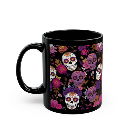 Vibrant Sugar Skull Mug, Dia de los Muertos Coffee Cup, Floral Skeleton Drinkware, Halloween Gift Idea, Unique Home Decor