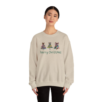 Merry Christmas Whimsical Christmas Trees  Cozy Unisex Holiday Crewneck