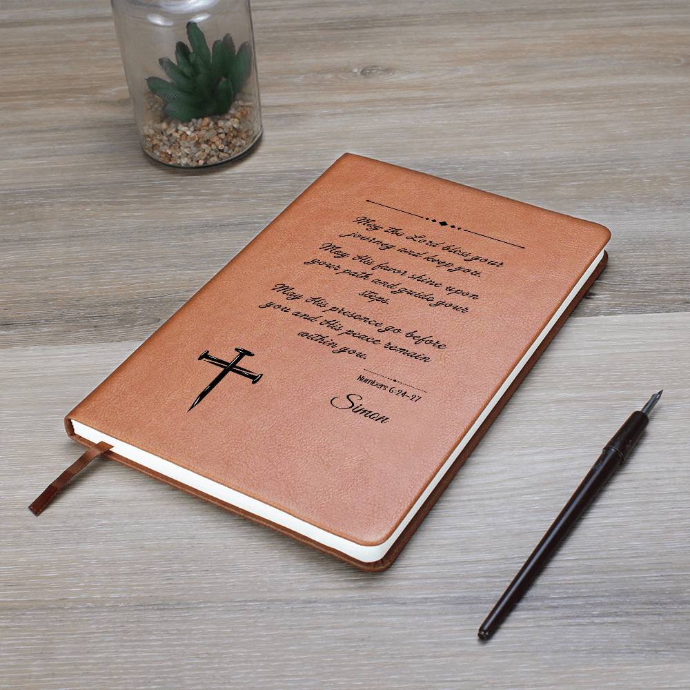 Personalized Christian Leather Journal – Numbers 6:24-27 Blessing Notebook | Graduation Gift, Birthday Gift, Faith Journal, Vegan Leather Journal