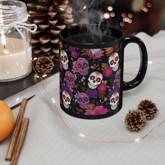 Vibrant Sugar Skull Mug, Dia de los Muertos Coffee Cup, Floral Skeleton Drinkware, Halloween Gift Idea, Unique Home Decor