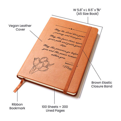 Personalized Christian Leather Journal Tulips– Numbers 6:24-27 Blessing Notebook | Graduation Gift, Birthday Gift, Faith Journal, Vegan Leather Journal