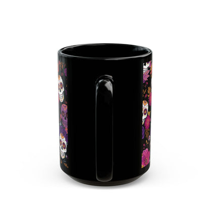 Vibrant Sugar Skull Mug, Dia de los Muertos Coffee Cup, Floral Skeleton Drinkware, Halloween Gift Idea, Unique Home Decor