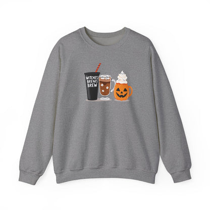 Witches Brew Halloween Sweatshirt – Cozy Unisex Fall Crewneck with Pumpkin &amp; Coffee Design