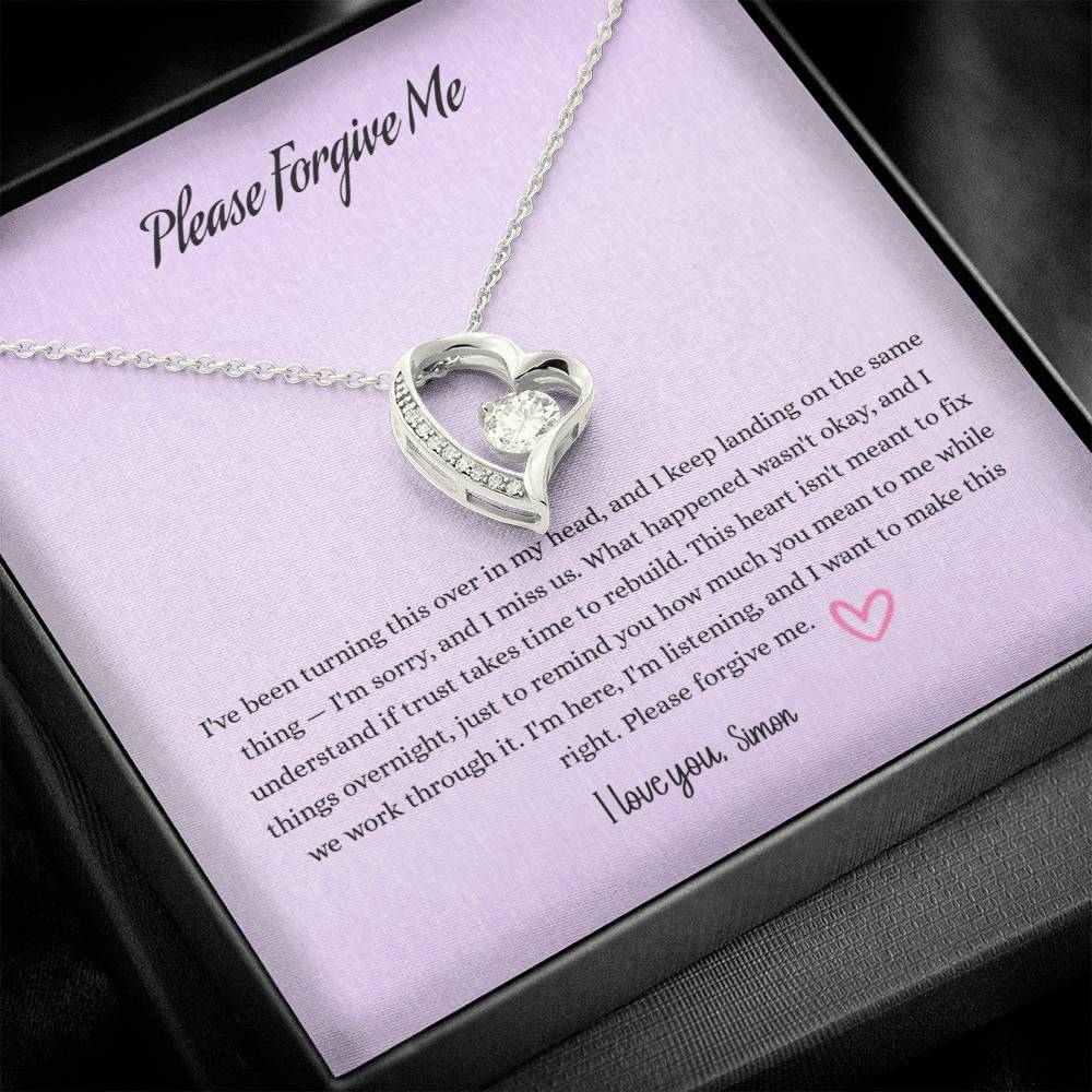 Please Forgive Me Forever Love Necklace – Apology Gift for Her-White Gold