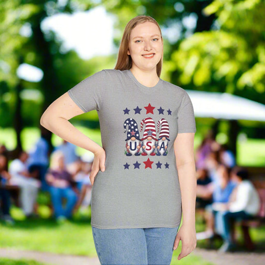 Unisex Patriotic USA T-Shirt – Soft cotton short sleeve shirt featuring a stylish American-themed design perfect for the Fourth of July, Memorial Day, and summer events