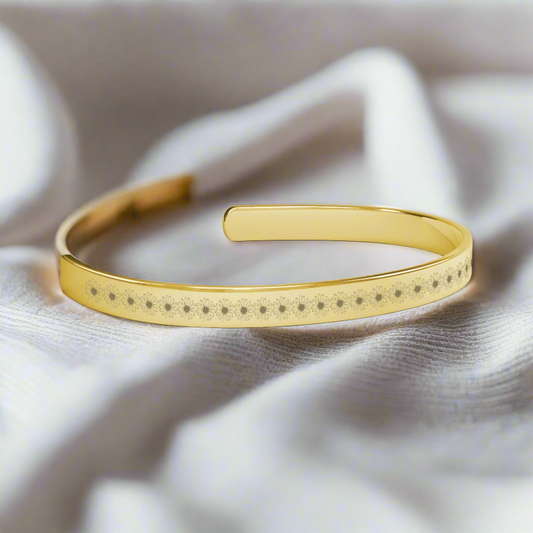Elegant adjustable cuff bracelet in silver, rose gold, or gold finish, featuring personalized engraved message on the inside