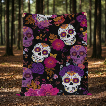 Mink Touch Fleece Blanket – Día de los Muertos Sugar Skull Floral Design
