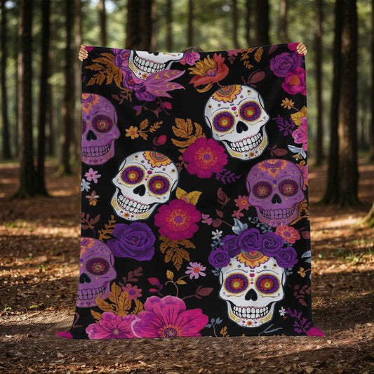 Mink Touch Fleece Blanket – Día de los Muertos Sugar Skull Floral Design