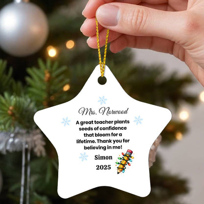 Personalized Teacher Star Ornament – “Thank You For Believing in Me” Gift