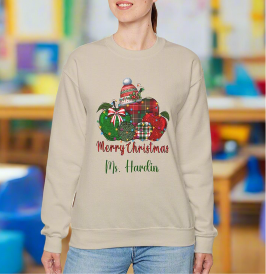 Persoanlized Merry Christmas Teacher Crewneck Sweatshirt