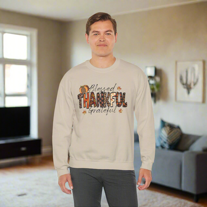 Blessed Thankful Grateful  Heavy Blend™ Crewneck Sweatshirt