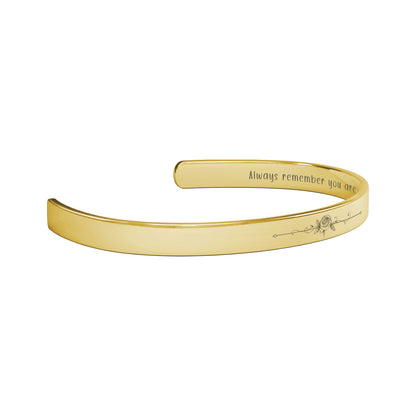 Inspirational Cuff Bracelet - "Braver, Stronger, Smarter" Engraved Stainless Steel in Gold, Rose Gold, Silver