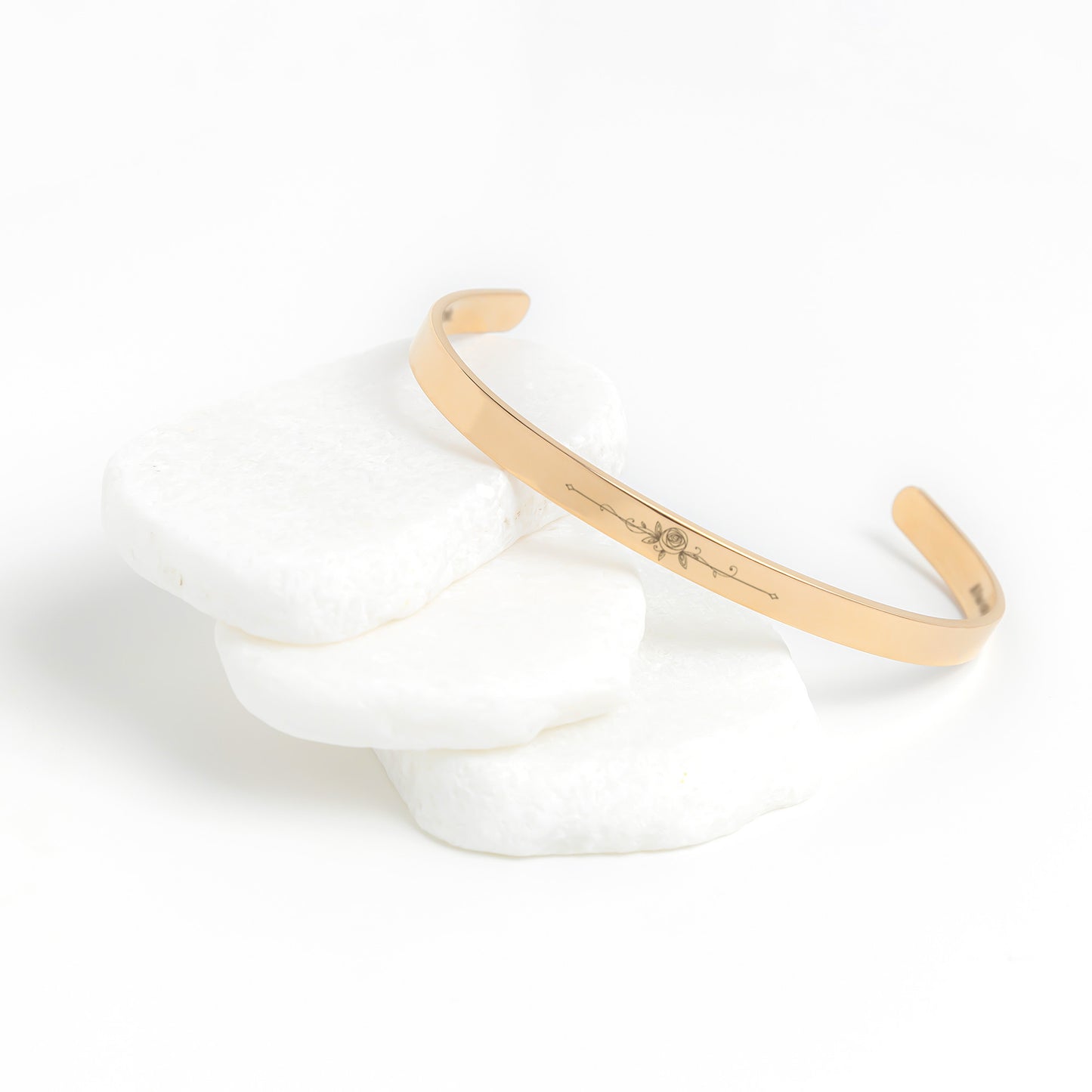 Inspirational Cuff Bracelet - "Braver, Stronger, Smarter" Engraved Stainless Steel in Gold, Rose Gold, Silver