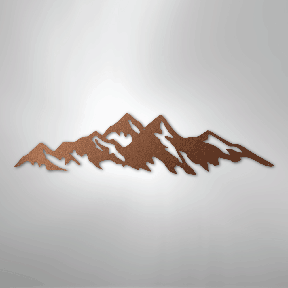 Mountain Range Metal Wall Art — Copper Powder Coated Steel Sign, Nature Decor for Home, Cabin, or Outdoor Living