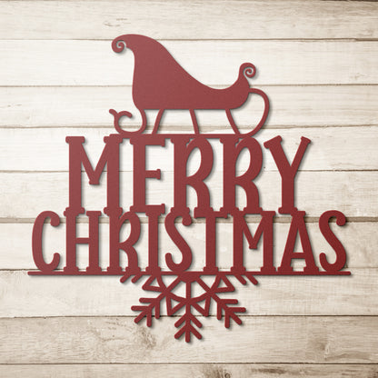 Merry Christmas Sled Metal Wall Art