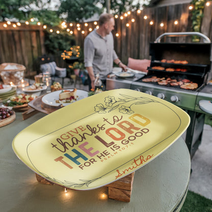 Personalized “Give Thanks to the Lord” Thanksgiving Platter – Custom Family Name Dinnerware