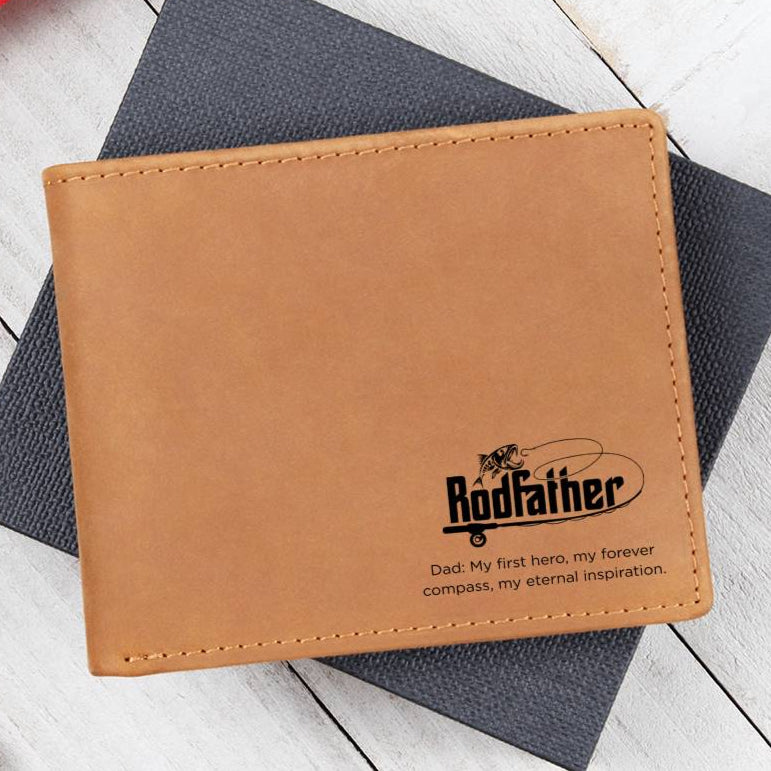 RodFather Wallet for Dad – “My First Hero, My Forever Compass” | Full Grain Leather Bifold Gift