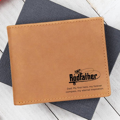 RodFather Wallet for Dad – “My First Hero, My Forever Compass” | Full Grain Leather Bifold Gift