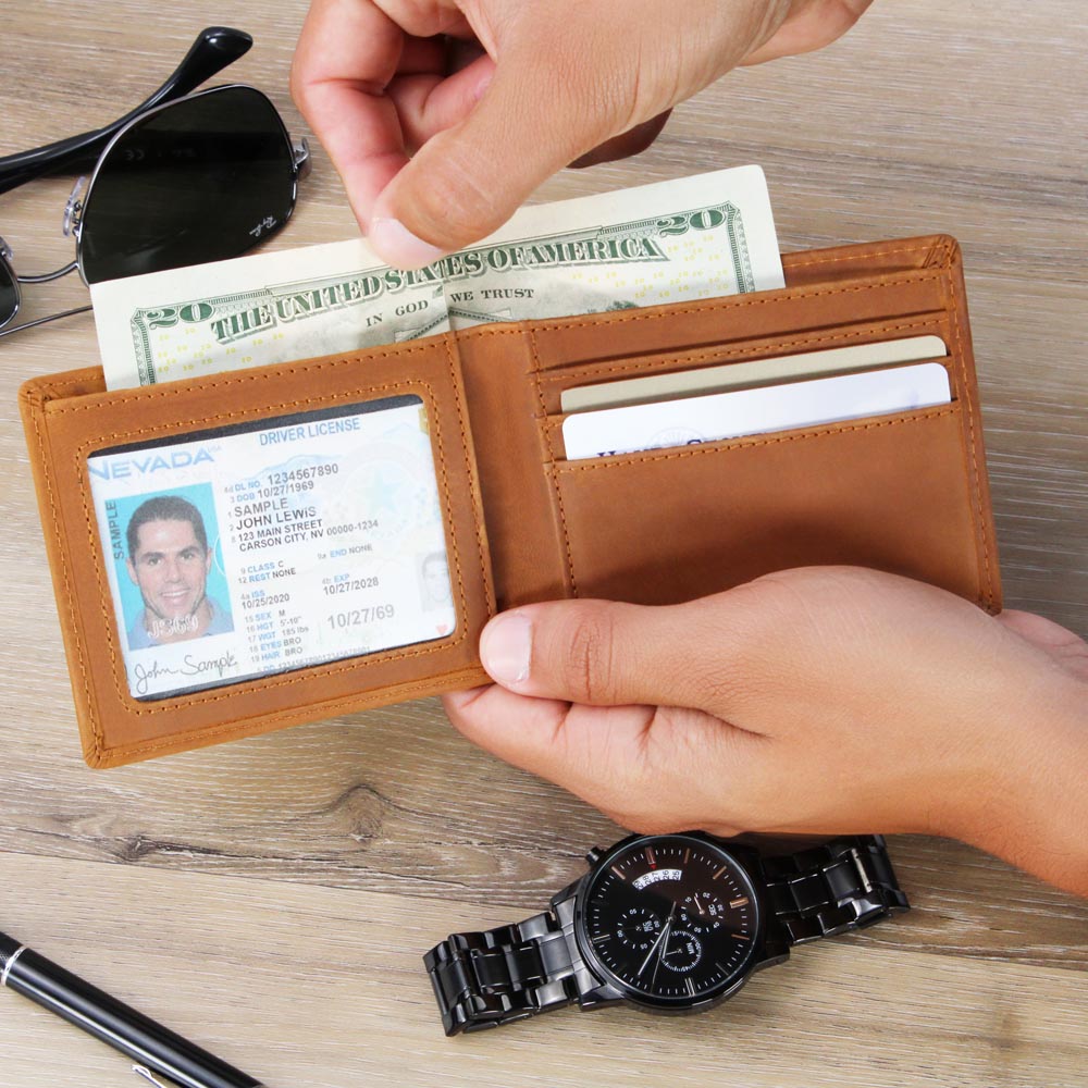 RodFather Wallet for Dad – “My First Hero, My Forever Compass” | Full Grain Leather Bifold Gift