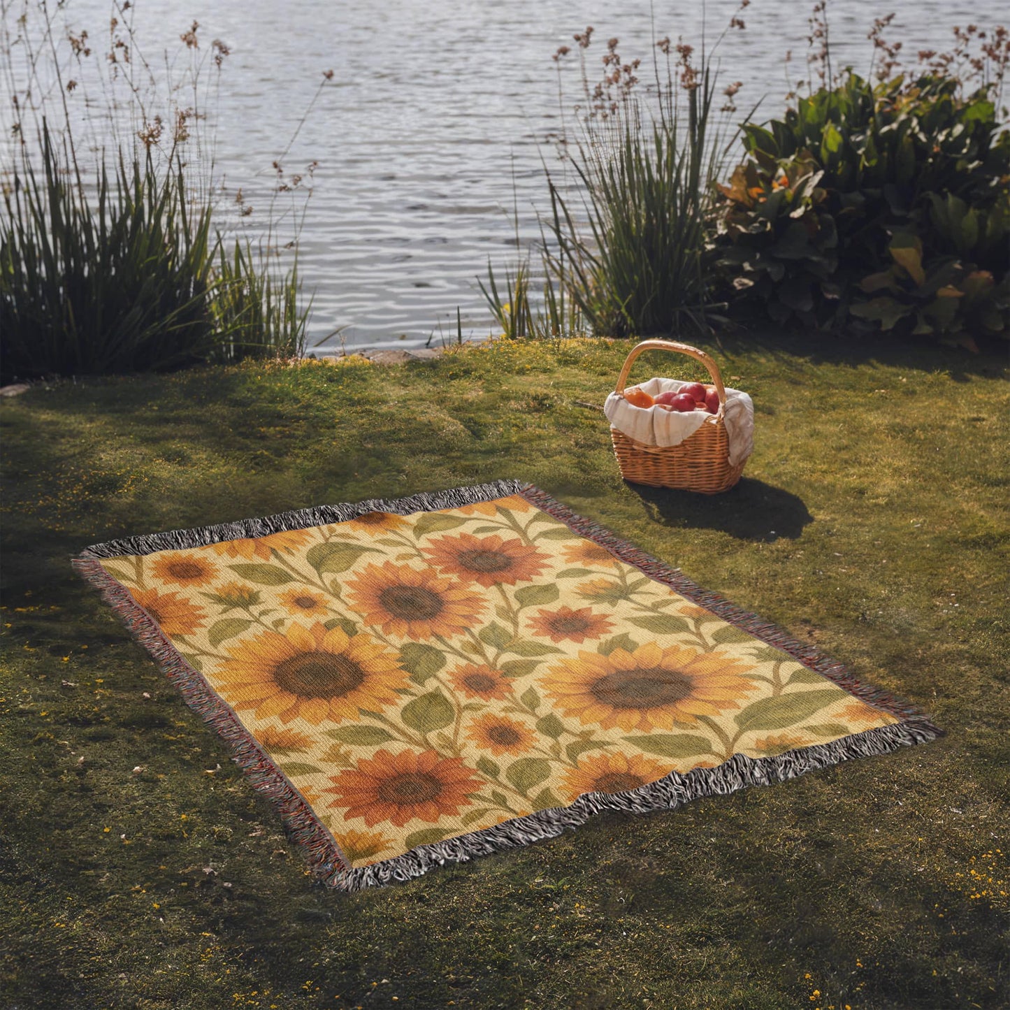 Sunflower Woven Blanket - Heirloom Cotton Throw with Fringe
