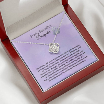 To My Beautiful Daughter Love Knot Necklace | Gift for Daughter from Mom or Dad | Inspirational Daughter Necklace | Birthday, Graduation &amp; Christmas Gift