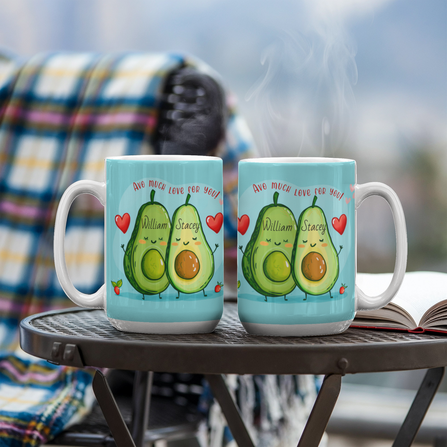 Personalized Avocado Couple Mug – Custom Name Ceramic Coffee Mug, Cute Love Gift for Couples