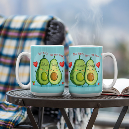 Personalized Avocado Couple Mug – Custom Name Ceramic Coffee Mug, Cute Love Gift for Couples