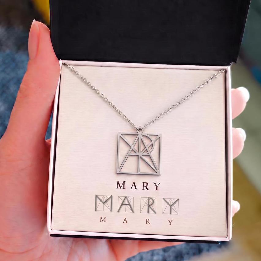 Custom Geometric Monogram Necklace with Name Message Card | Personalized Name Pendant | 18K Gold or Stainless Steel Gift for Her