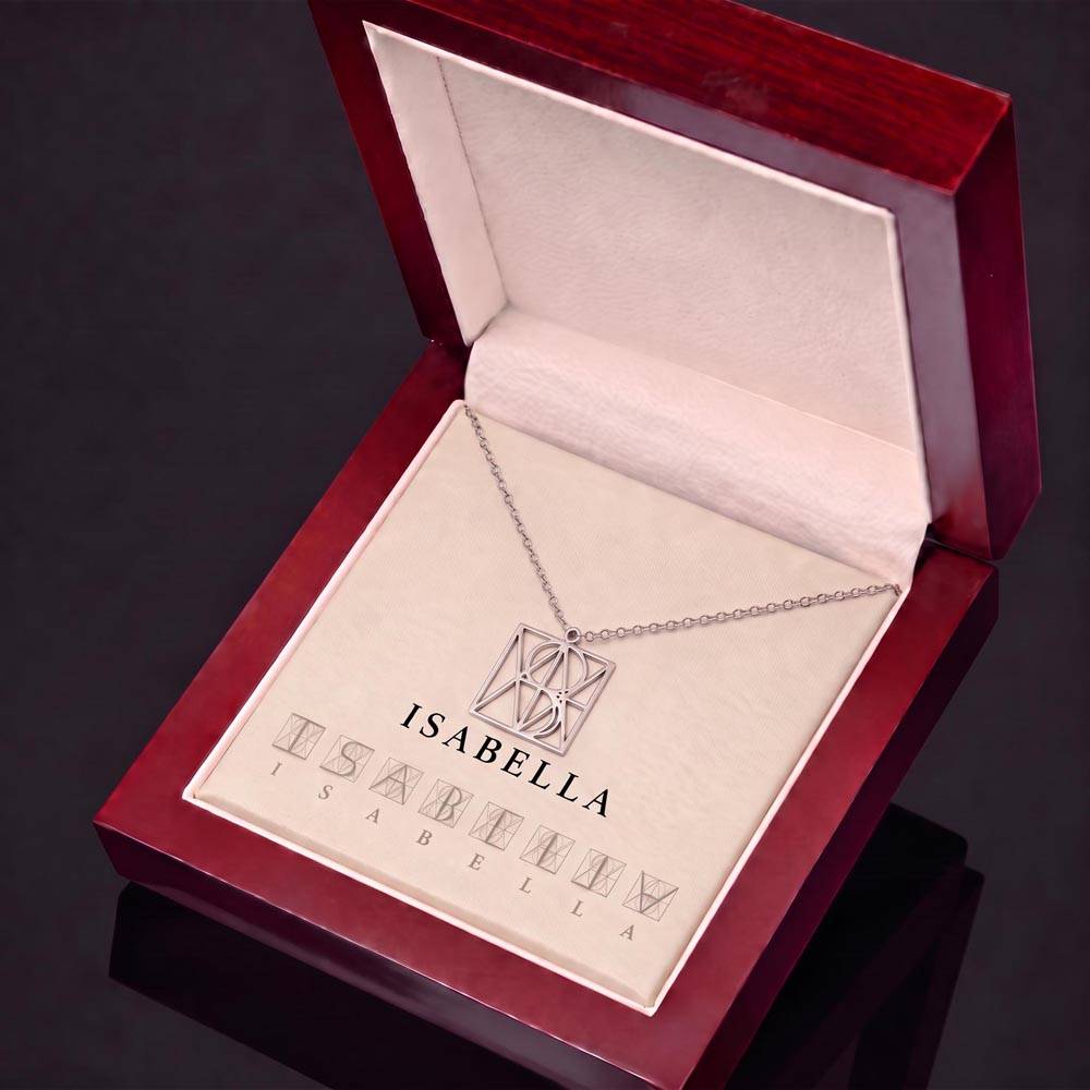 Custom Geometric Monogram Necklace with Name Message Card | Personalized Name Pendant | 18K Gold or Stainless Steel Gift for Her