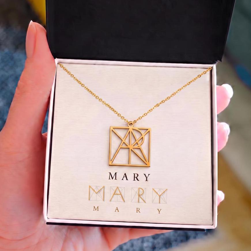 Custom Geometric Monogram Necklace with Name Message Card | Personalized Name Pendant | 18K Gold or Stainless Steel Gift for Her
