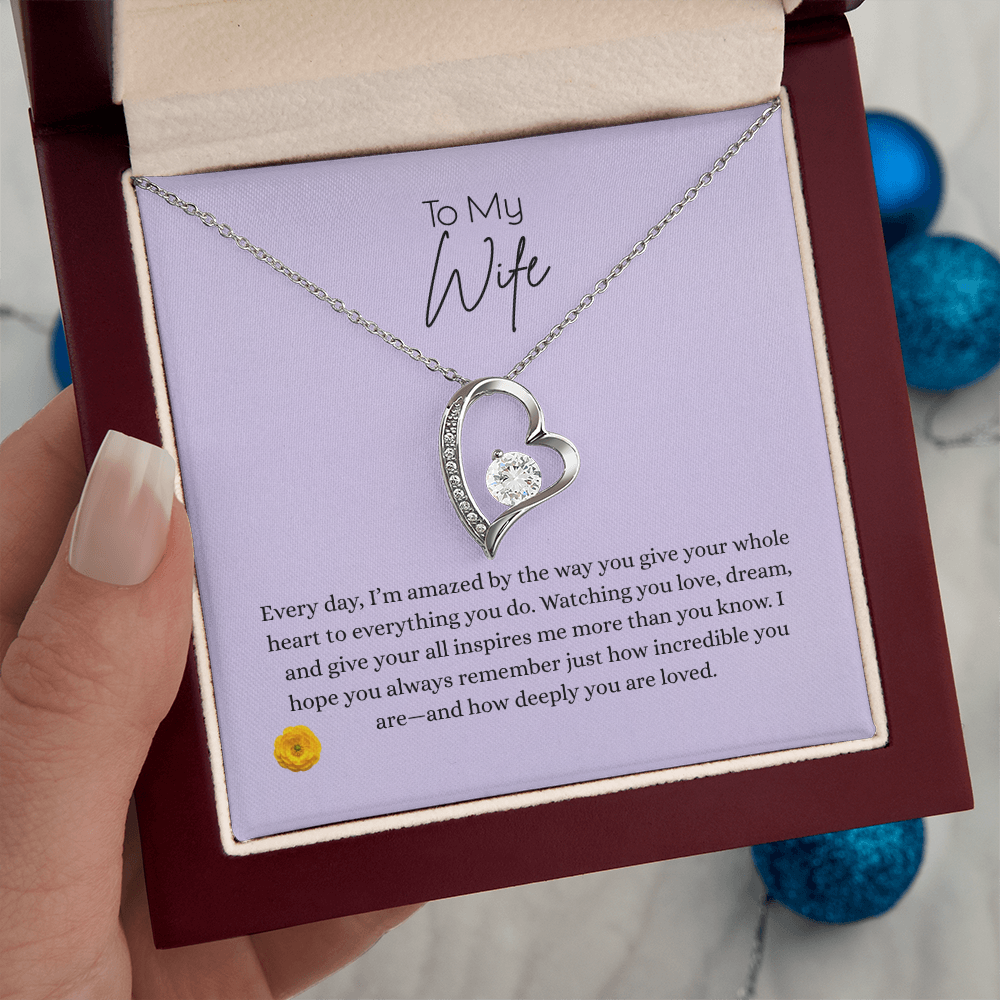 Forever Love Necklace – Heart Pendant, Gift for Wife | 14k White Gold or 18k Yellow Gold Finish