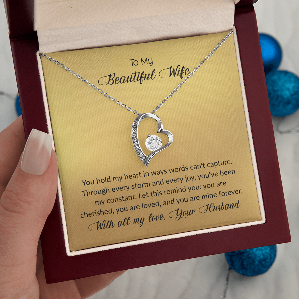 To My  Beautiful Wife Forever Love Heart Necklace for Wife