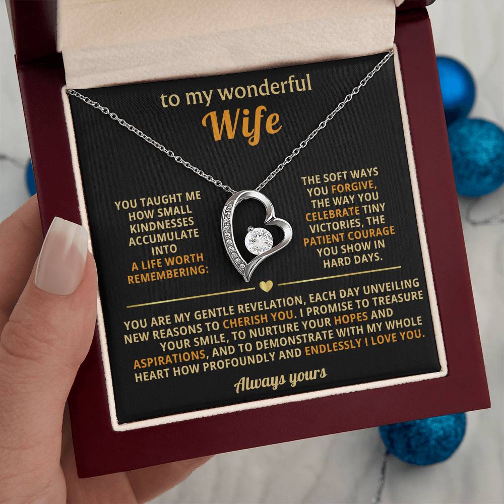 To My Wonderful Wife Forever Love Heart Necklace - Romantic Gift for Wife from Husband - Birthday Valentine's Day Gift for Spouse