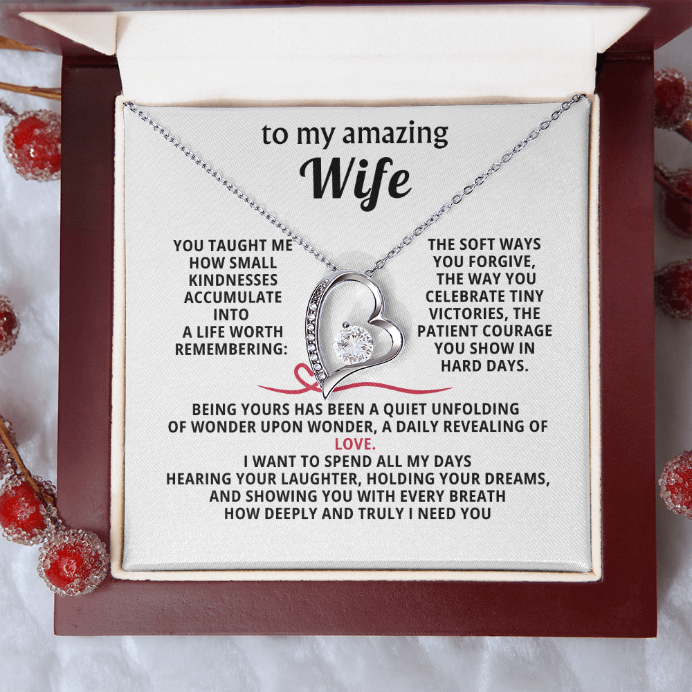 To My Amazing Wife Forever Love Heart Necklace - Romantic Anniversary Birthday Gift for Wife from Husband - 14K Gold CZ Crystal Pendant - Valentine's Day Christmas Gift with Infinity Message Card