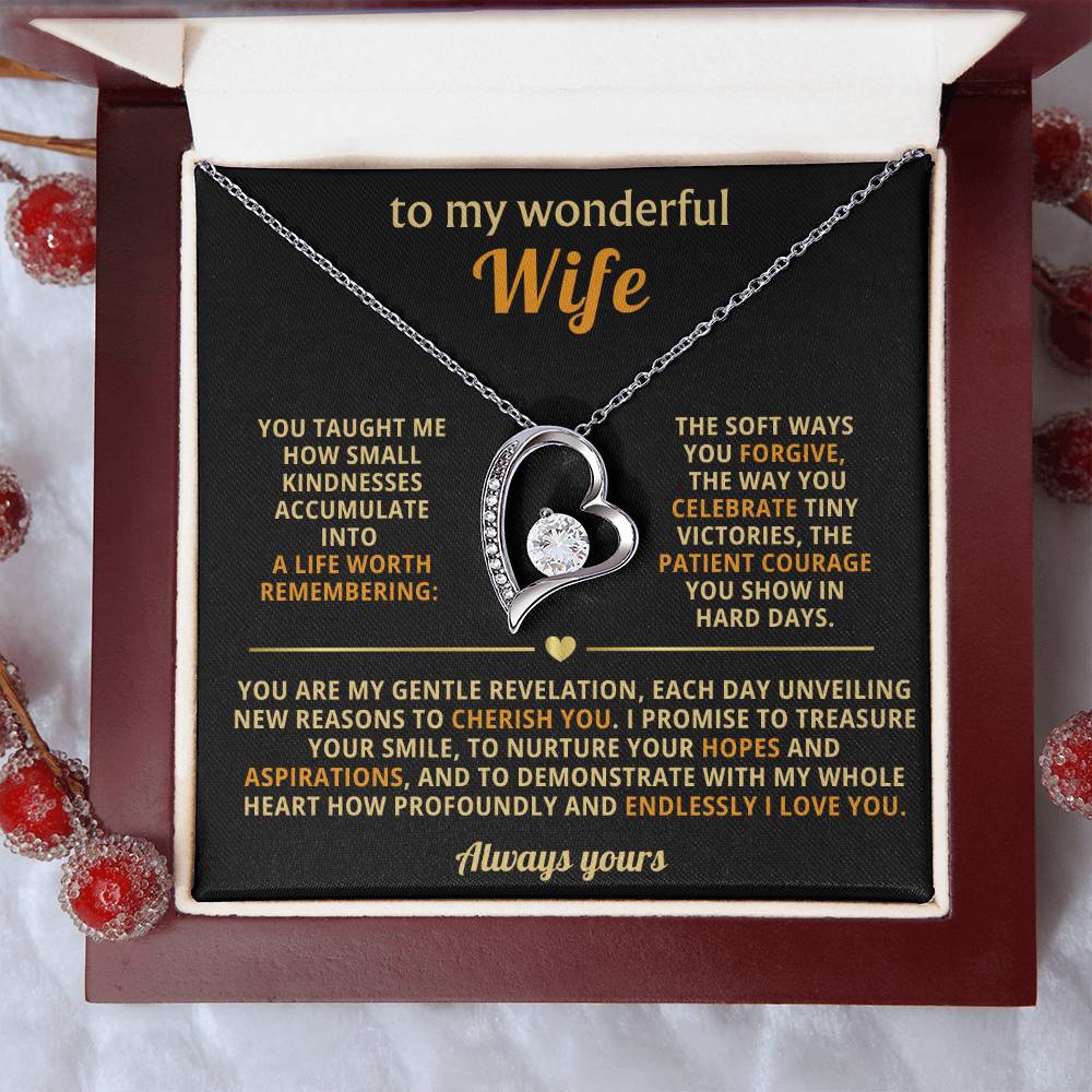 To My Wonderful Wife Forever Love Heart Necklace - Romantic Gift for Wife from Husband - Birthday Valentine's Day Gift for Spouse