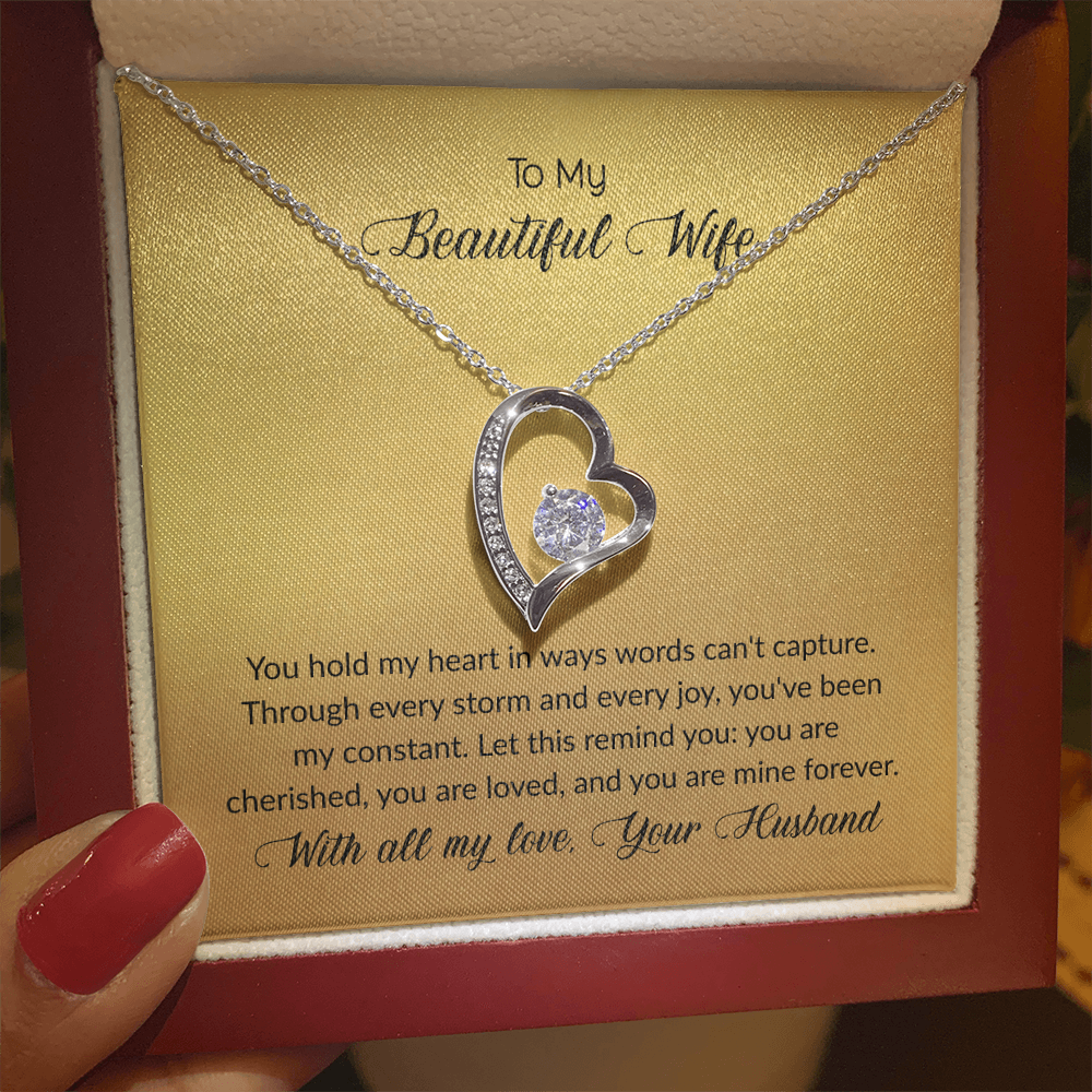 To My  Beautiful Wife Forever Love Heart Necklace for Wife