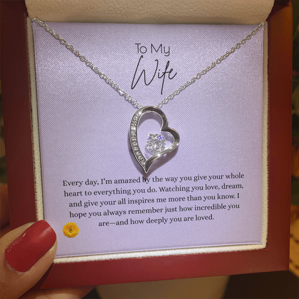 Forever Love Necklace – Heart Pendant, Gift for Wife | 14k White Gold or 18k Yellow Gold Finish