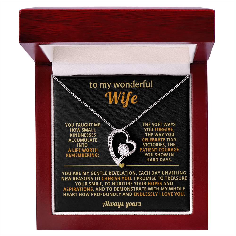 To My Wonderful Wife Forever Love Heart Necklace - Romantic Gift for Wife from Husband - Birthday Valentine's Day Gift for Spouse