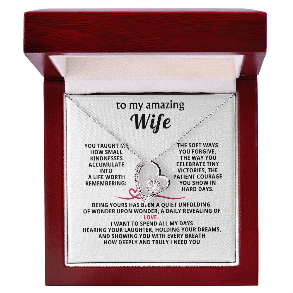 To My Amazing Wife Forever Love Heart Necklace - Romantic Anniversary Birthday Gift for Wife from Husband - 14K Gold CZ Crystal Pendant - Valentine's Day Christmas Gift with Infinity Message Card