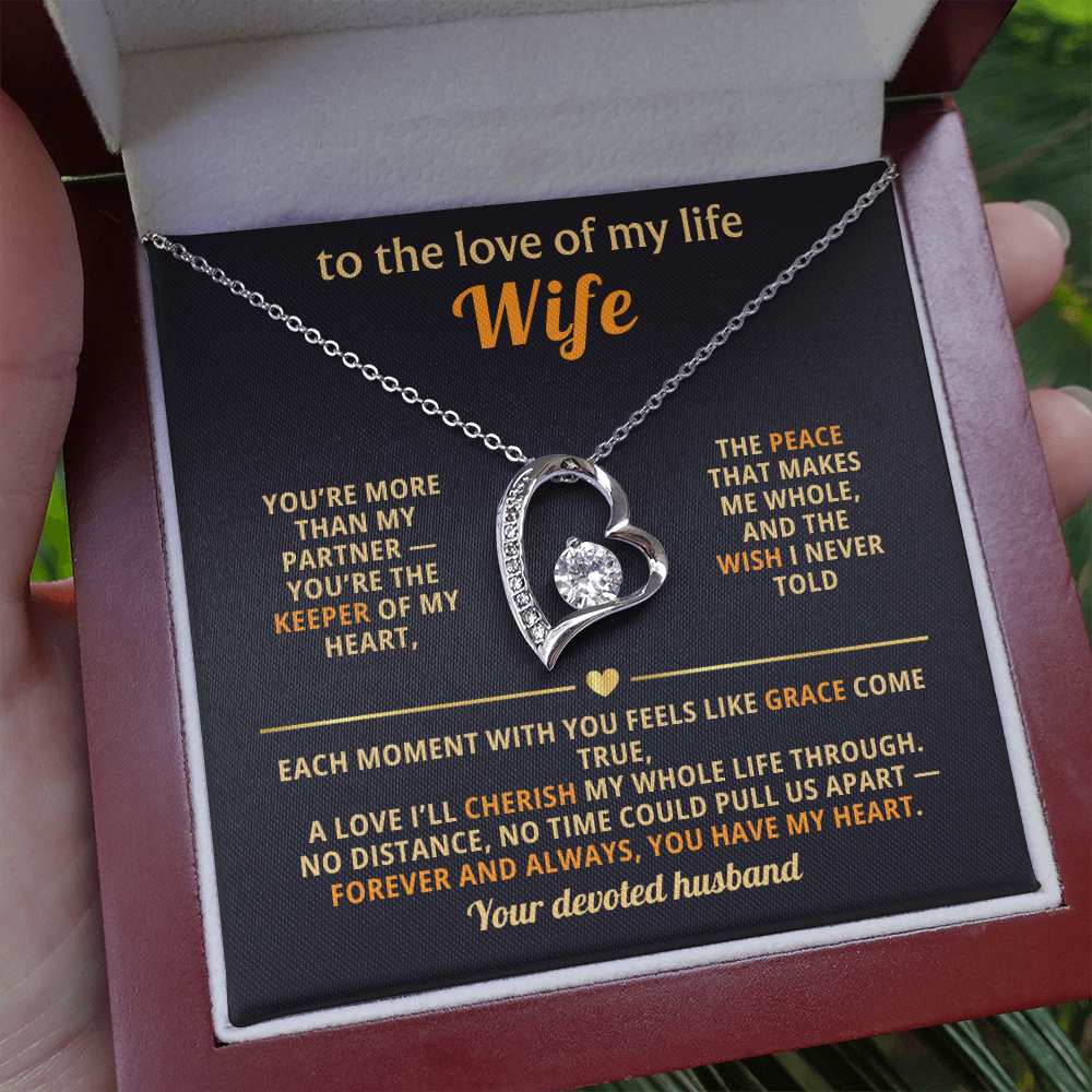 Heart Pendant Wife Necklace – To the Love of My Life - 14k White Gold Over Stainless Steel