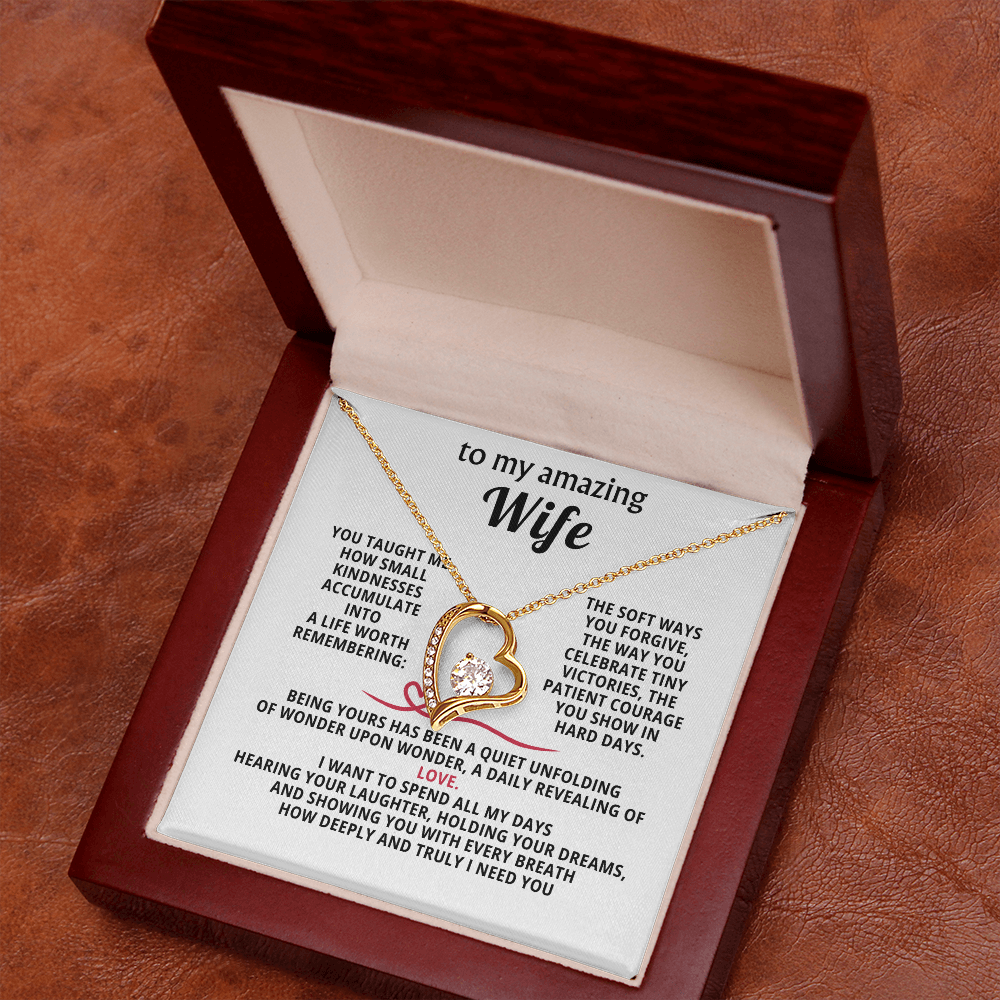 To My Amazing Wife Forever Love Heart Necklace - Romantic Anniversary Birthday Gift for Wife from Husband - 14K Gold CZ Crystal Pendant - Valentine's Day Christmas Gift with Infinity Message Card